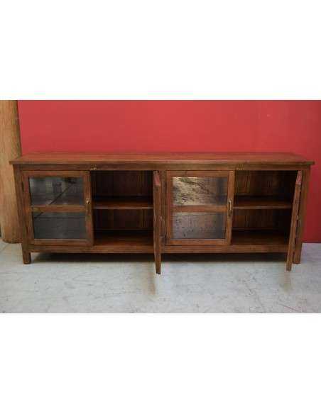 Vetrina bassa in teak con ante in vetro – mobile TV o bagno 200x40x74 cm TS016