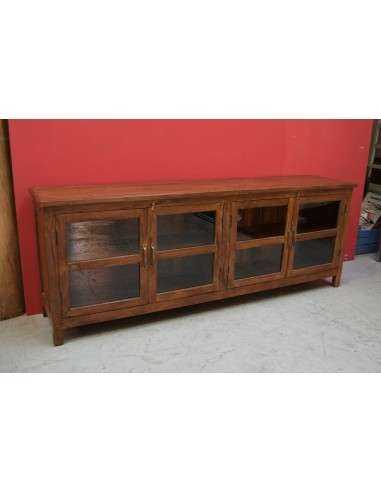 Vetrina bassa in teak con ante in vetro – mobile TV o bagno 200x40x74 cm TS016