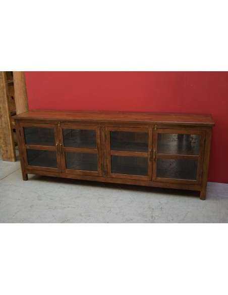 Vetrina bassa in teak con ante in vetro – mobile TV o bagno 200x40x74 cm TS016