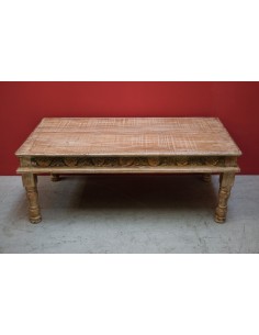 Tavolino coloniale in teak sbiancato con bordo inciso colorato – 124x63x44 cm TS036 2