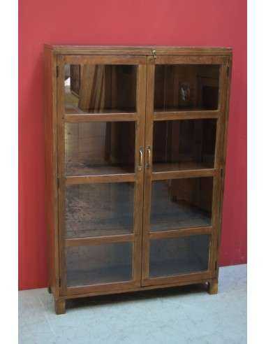 Vetrina coloniale in teak naturale con ante vetro – 92x29x136 cm TS101