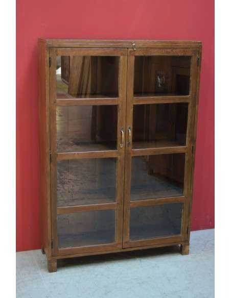 Vetrina coloniale in teak naturale con ante vetro – 92x29x136 cm TS101