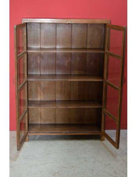 Vetrina coloniale in teak naturale con ante vetro – 92x29x136 cm TS101