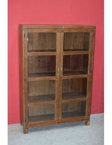 Vetrina coloniale in teak naturale con ante vetro – 92x29x136 cm TS101