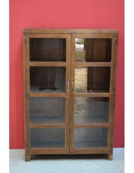Vetrina coloniale in teak naturale con ante vetro – 92x29x136 cm TS101