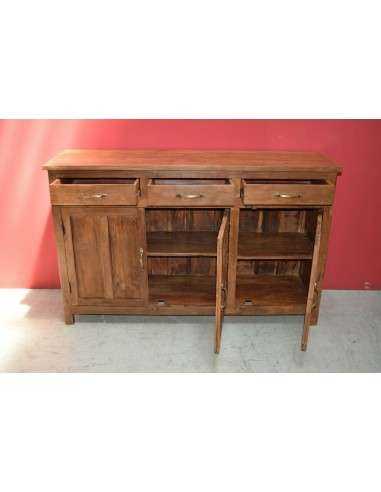 Credenza bassa coloniale in teak – 3 ante e 3 cassetti, India XX secolo cm TS050