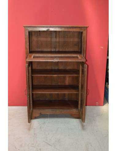 Vetrina stile inglese coloniale in teak biondo – India XX secolo, ante a vetro e ribalta TS062