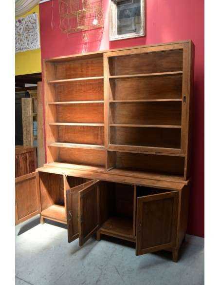 Vetrina libreria in teak naturale con ante scorrevoli e base a 4 ante – stile coloniale TS228