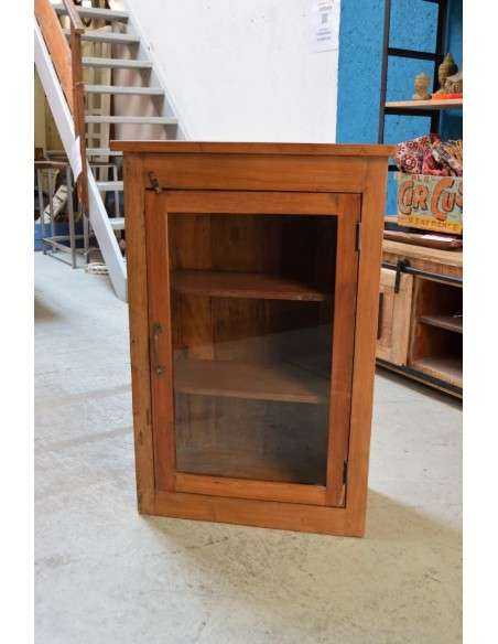 Vetrinetta pensile tipo farmacia in legno massello con anta a vetro e doppio ripiano TS004