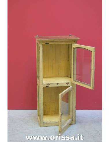 Vetrina pensile in legno stile shabby colore panna TG033