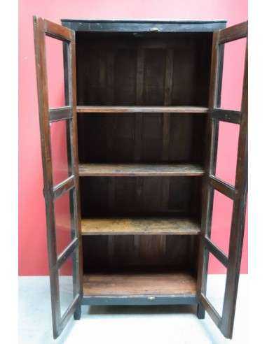 Vetrina a due ante in legno massello colore nero H192cm TP019