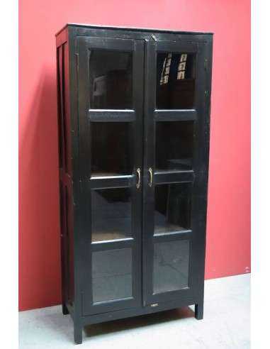 Vetrina a due ante in legno massello colore nero H192cm TP019