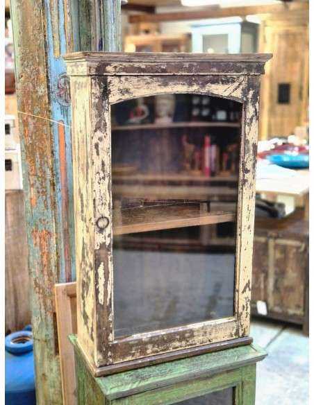 Vetrinetta pensile in legno massello indiano color crema shabby CX216