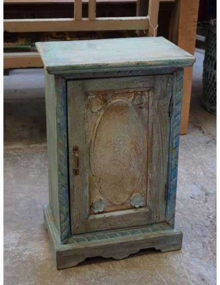 comodino etnico in legno massello shabby verde/crema TR902