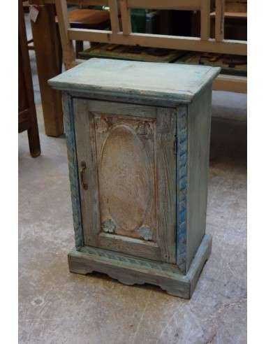 comodino etnico in legno massello shabby verde/crema TR902