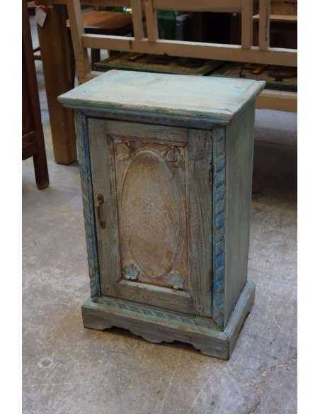 comodino etnico in legno massello shabby verde/crema TR902