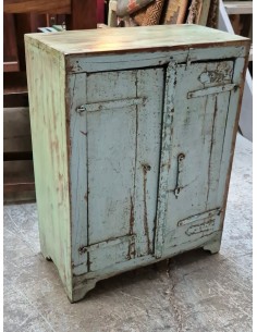 comodino etnico in legno massello shabby azzurro VL2506