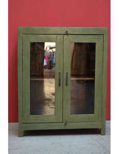 Vetrina shabby verde salvia con ante in vetro – 92x46x113 cm TS059