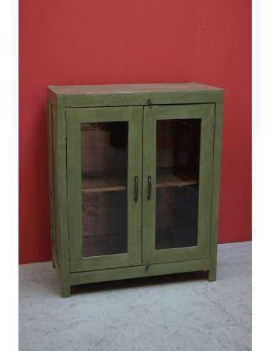 Vetrina shabby verde salvia con ante in vetro – 92x46x113 cm TS059