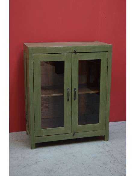 Vetrina shabby verde salvia con ante in vetro – 92x46x113 cm TS059