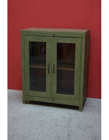 Vetrina shabby verde salvia con ante in vetro – 92x46x113 cm TS059