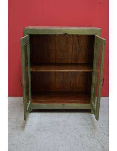 Vetrina shabby verde salvia con ante in vetro – 92x46x113 cm TS059