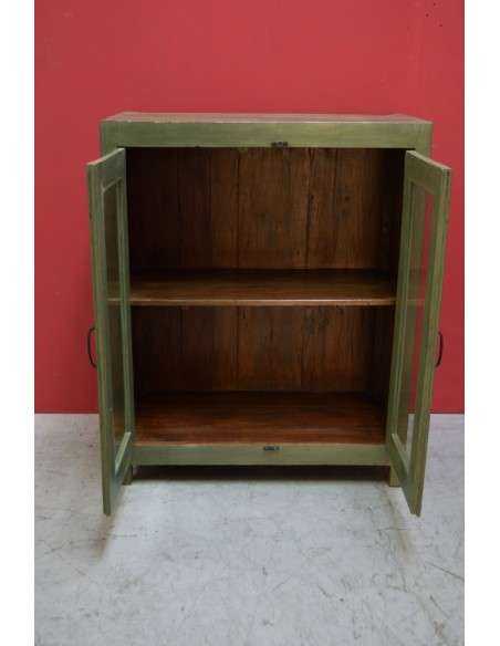 Vetrina shabby verde salvia con ante in vetro – 92x46x113 cm TS059