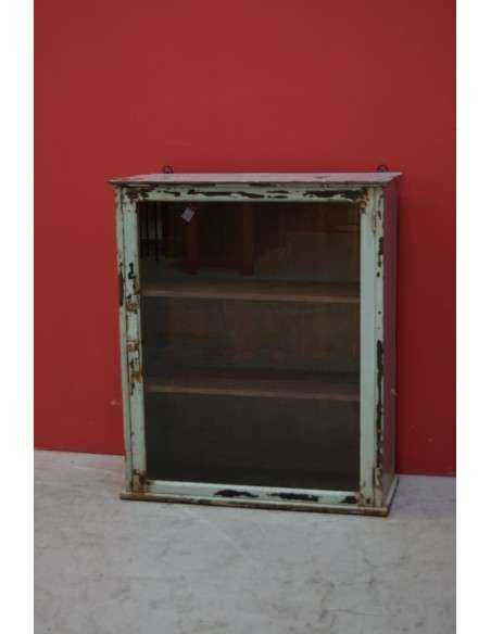 Vetrinetta pensile shabby verde acqua con anta in vetro – 61x28x72 cm TS218