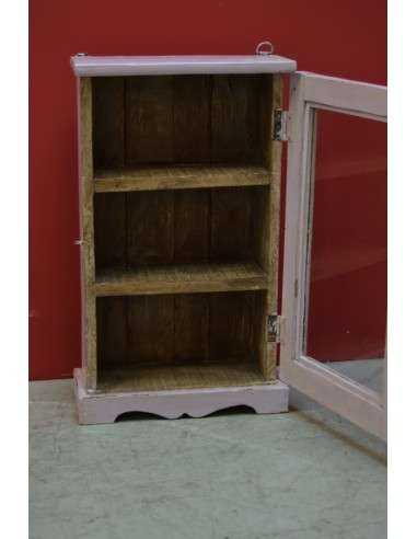 Vetrinetta pensile shabby lilla con anta in vetro – 37x17x65 cm TS134
