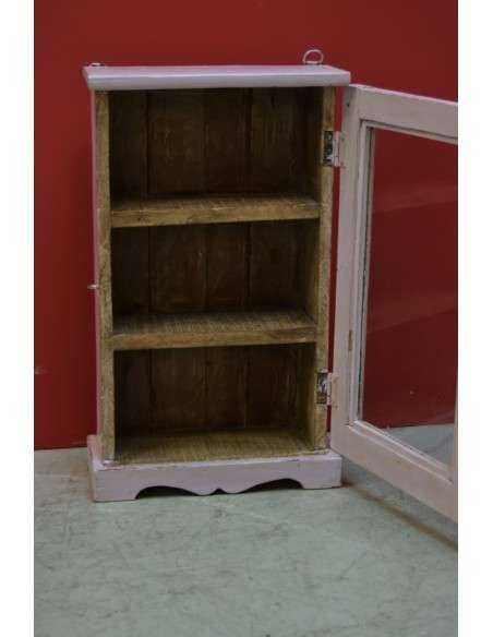 Vetrinetta pensile shabby lilla con anta in vetro – 37x17x65 cm TS134