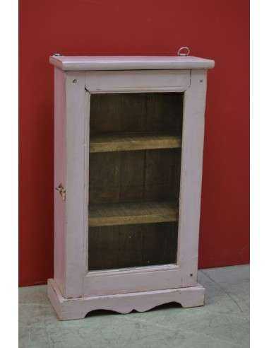 Vetrinetta pensile shabby lilla con anta in vetro – 37x17x65 cm TS134