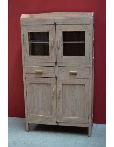 Credenza coloniale shabby rosa cipria con vetri e cassetti – 88x37x157 cm TS128