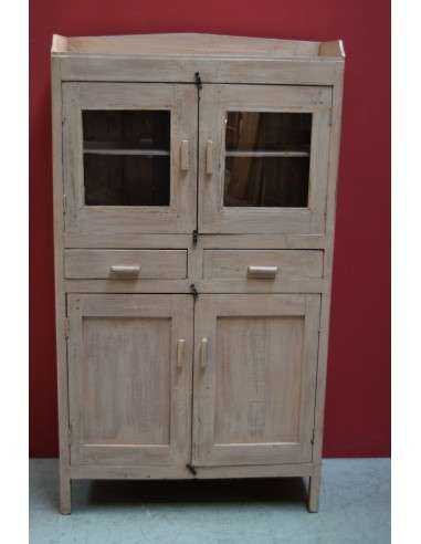 Credenza coloniale shabby rosa cipria con vetri e cassetti – 88x37x157 cm TS128