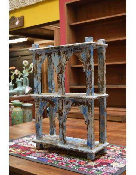 Scaffalino etnico a due ripiani in legno shabby azzurro  TS142