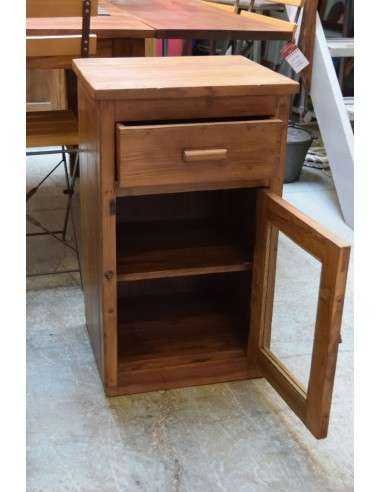 Comodino basso in legno massello con anta in vetro e cassetto superiore TS65