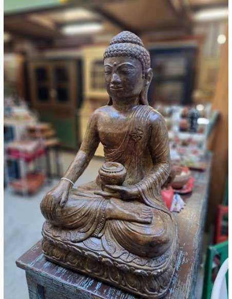 Statua Buddha tailandese in polvere di pietra H 60cm