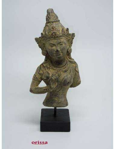 Statua divinità induista Dewi Tara su piedistallo  H 34cm