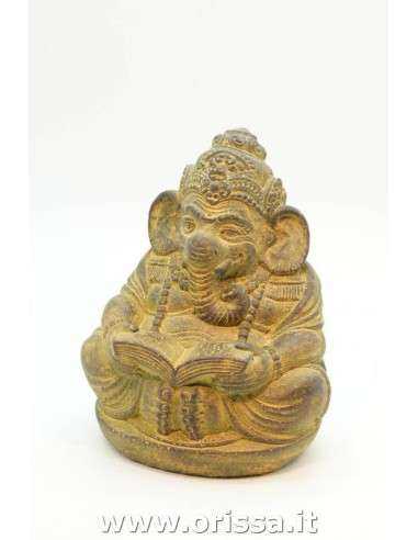 Statua divinità Ganesha seduta in polvere di pietra  H 20cm