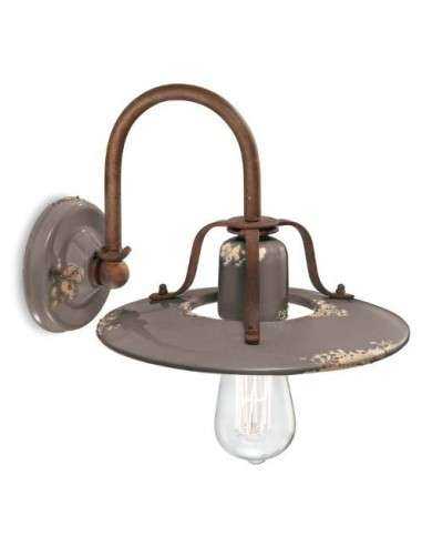 Lampada da parete applique retrò con paralume a cappello ferroluce  C1440