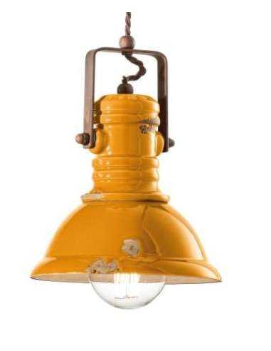 Lampada da sospensione retrò con paralume in colori vari C1691 ferroluce