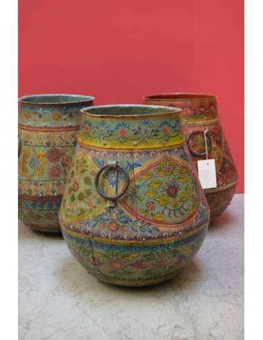 Vaso contenitore vintage in ferro decorato H45cm TL267