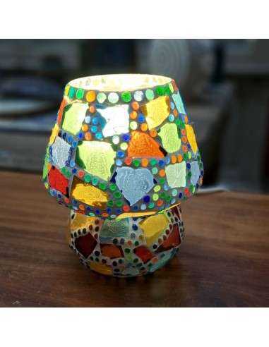 Lampada etnica a mosaico multicolore in vetro colorato altezza 17CM rotonda LAMP312s