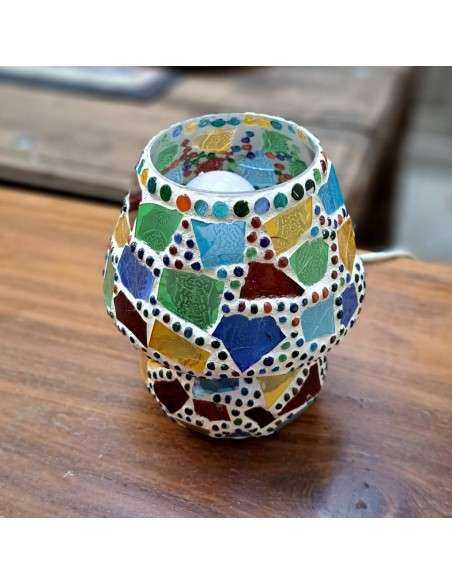 Lampada etnica a mosaico multicolore in vetro colorato altezza 17CM rotonda LAMP312s