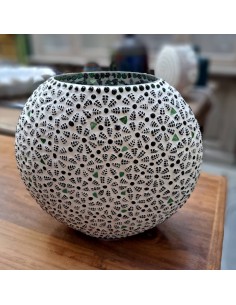 Lampada etnica a mosaico fiori verdi forma ellissi LAMP129