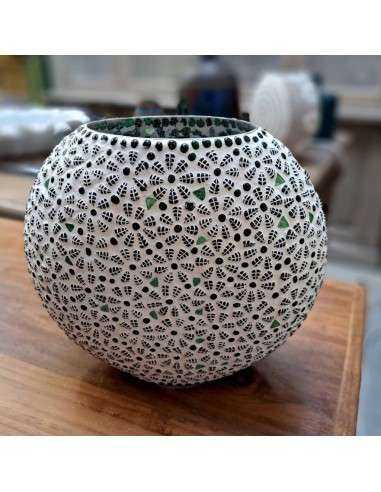 Lampada etnica a mosaico fiori verdi forma ellissi LAMP129