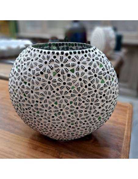 Lampada etnica a mosaico fiori verdi forma ellissi LAMP129