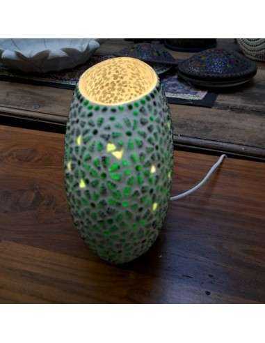 Lampada etnica a mosaico fiori verdi forma ellissi LAMP129
