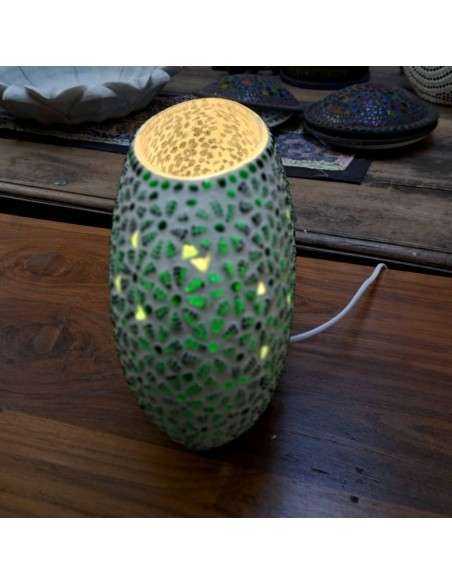 Lampada etnica a mosaico fiori verdi forma ellissi LAMP129