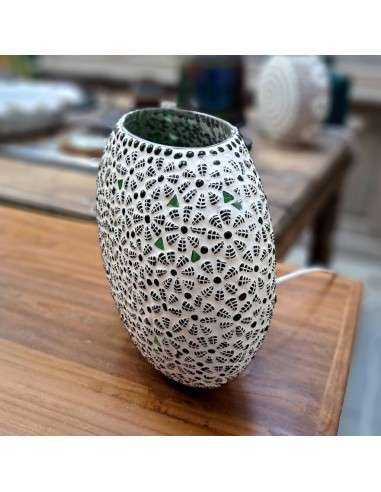 Lampada etnica a mosaico fiori verdi forma ellissi LAMP129