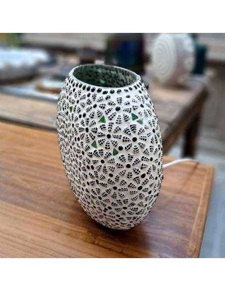 Lampada etnica a mosaico fiori verdi forma ellissi LAMP129